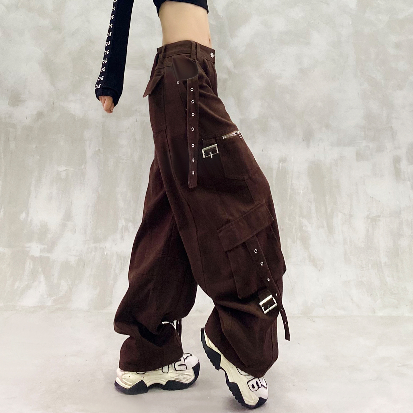 口袋设计感休闲牛仔弯刀裤女秋新款高腰宽松显瘦百搭工装香蕉裤潮