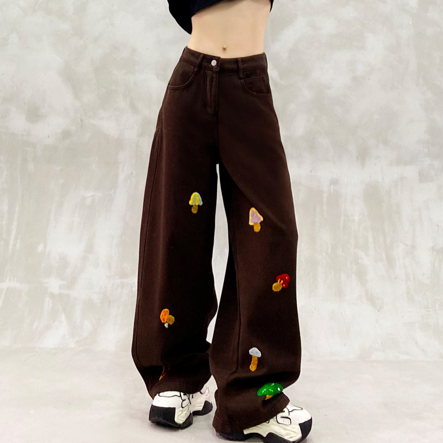 彩色植绒设计加绒休闲牛仔裤女