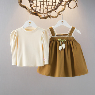 女童长袖背带裙儿童春装两件套1-2-3岁女宝宝洋气小童公主裙套装