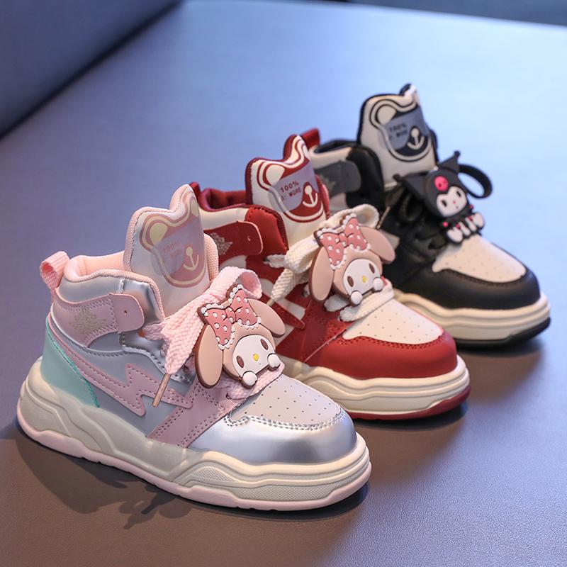 女童鞋子高帮板鞋2025春季韩版儿童透气运动鞋男童软底防滑篮球鞋