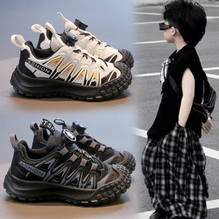 儿童旋钮扣运动鞋2026春秋新款女童户外登山鞋男童鞋子舒适徒步鞋