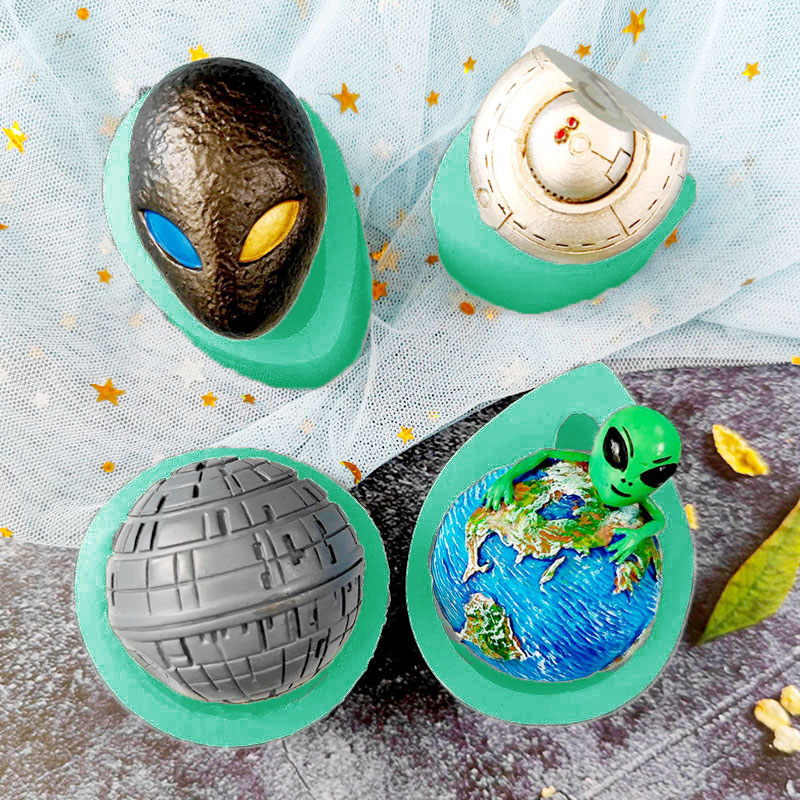 卡通飞碟ufo外星人星球翻糖硅胶模具蛋糕装饰手工巧克力冰箱贴模