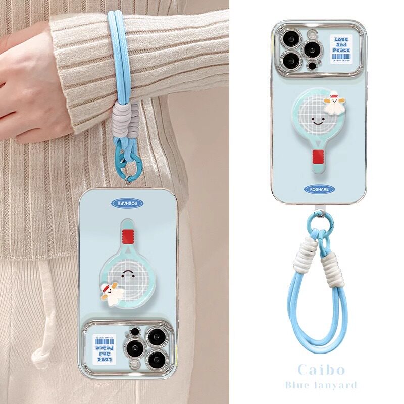 乒乓球羽毛球支架挂绳适用苹果16手机壳15PRO电镀6D视窗14/13防摔