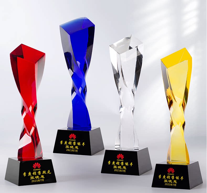 奖杯定制学校运动会活动比赛冠亚季军颁奖奖杯金银铜蓝色水晶奖杯