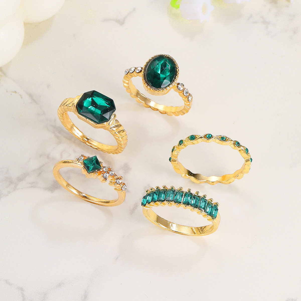 RINGS SET 5 PIECES GREEN RINGS INS WIND RING SET 5 PIECES JOINT RINGS