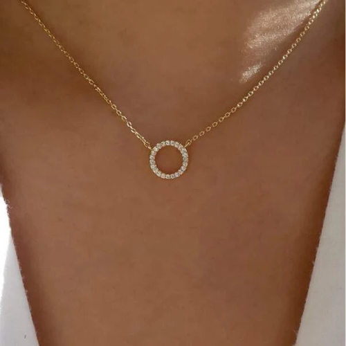 Diamond round necklace women 几何型锁骨炼 满钻圆环项炼52834