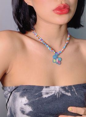 Double layer short choker rice bead necklace women米珠项炼女