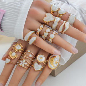 stainless steel ring欧美钛钢饰品珐琅几何圆形不锈钢开口戒指
