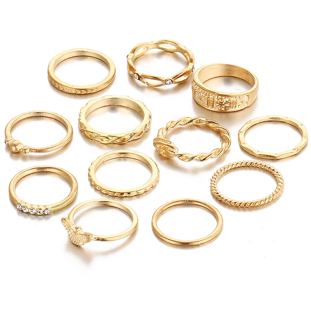 FINGER RINGS WOMEN 12PCS SETS OF 12PCS SETS OF DIAMOND RINGS ENTWINED KNOTTED ENGRAVED RINGS