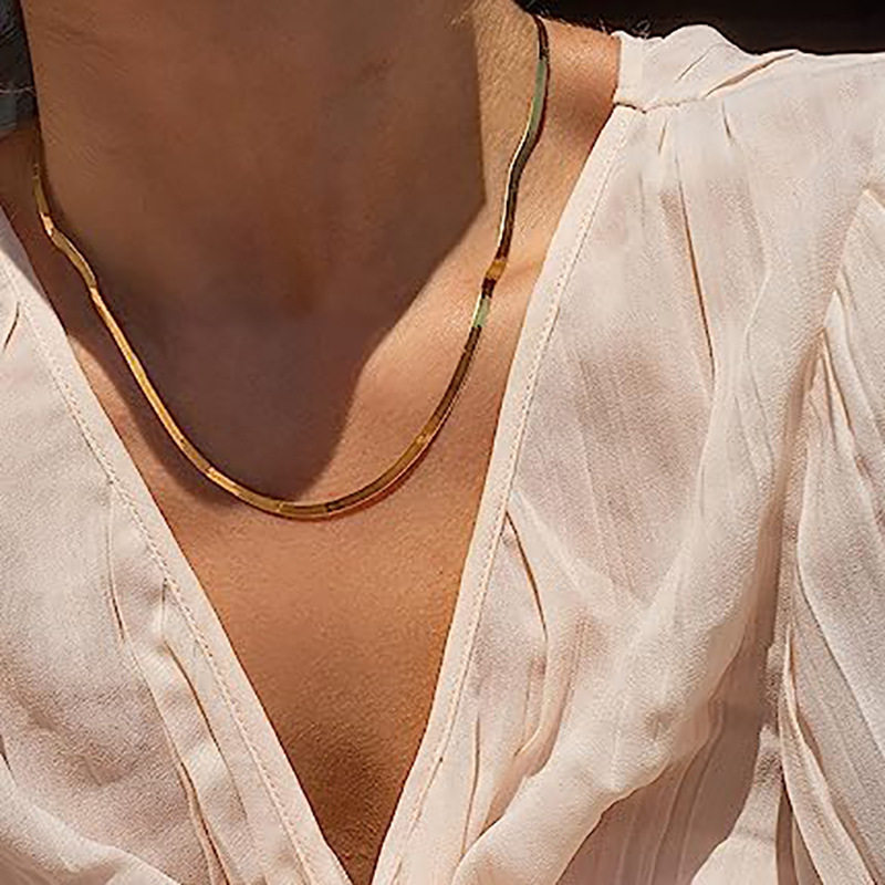 fashion necklaces women chocker 扁平蛇骨链2mm短款叠戴颈链3mm