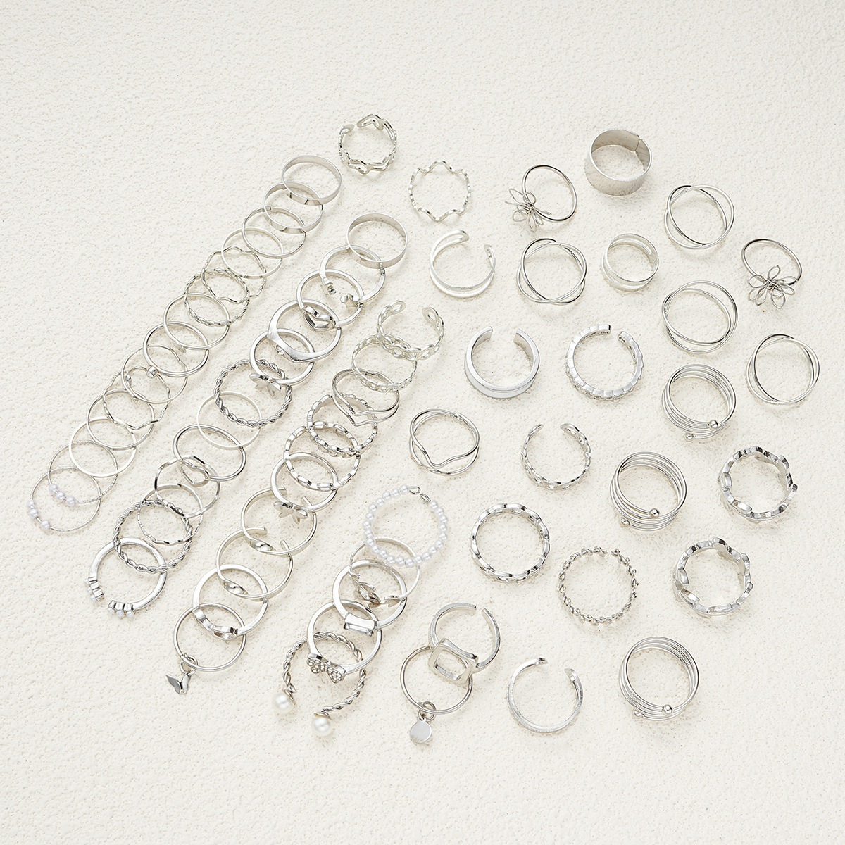 RINGS SET 66 PIECESCROSS-BORDER JEWELRY COLD WIND FLOWERS BUTTERFLIES SILVER RINGS SET OF 66 PIECES