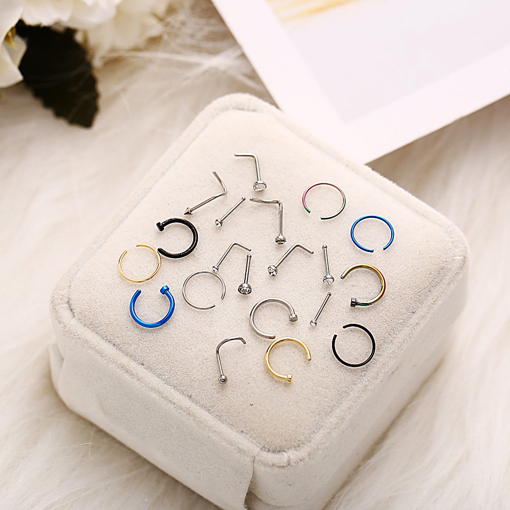 C-SHAPED NOSE RING CURVED NOSE ASSEMBLY 22 PIECE SET
