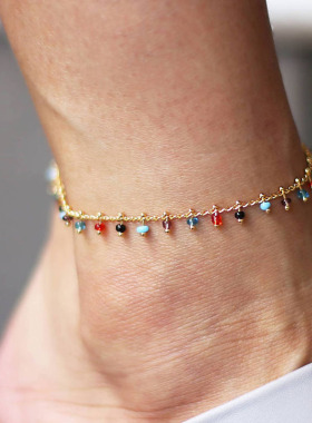 Colored glass bead Anklet bracelets women 彩色玻璃珠脚炼