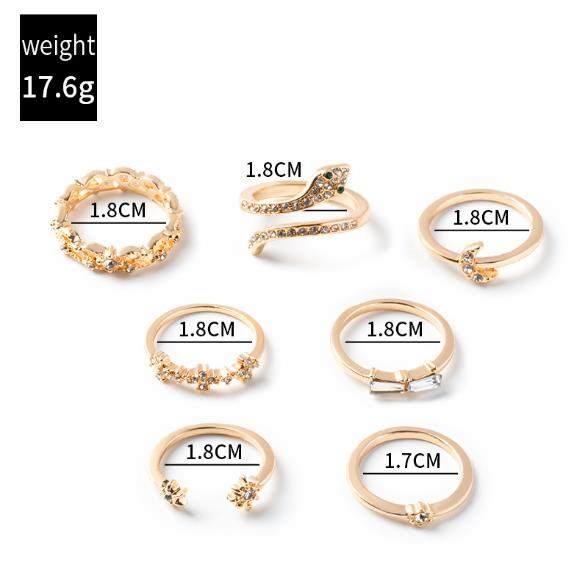 RING SET 7 PIECES STARS MOON DIAMOND-SET RINGS VINTAGE SERPENTINE JOINT RINGS 7-PIECE SET SET