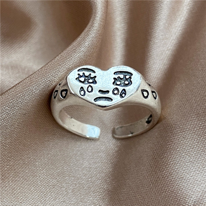 53002 RINGS WOMEN LOVE CRYING FACE EXPRESSION RING FEMALE PUNK WIND TEARS MOOD MEN AND WOMEN RING