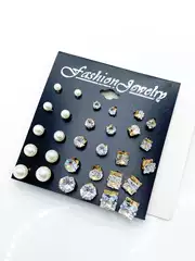 Crystal Zircon Set 15 Pairs of Vintage Pearl Earrings Earring Set