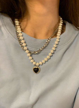 Thick Chain Necklace Black peach heart clavicle chain锁骨链