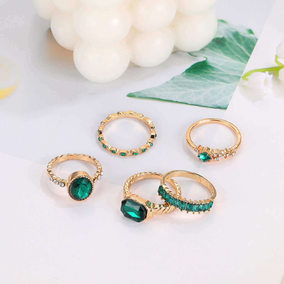 RINGS SET 5 PIECES GREEN RINGS INS WIND RING SET 5 PIECES JOINT RINGS