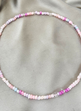 Pink Necklace women necklaces women串珠锁骨链 粉色米珠项链女