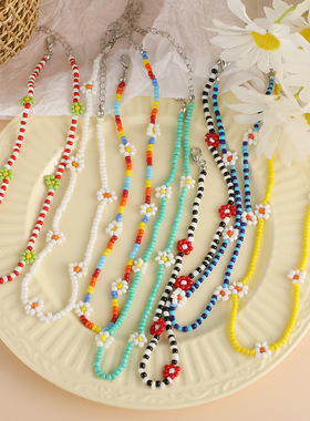 Flower Colored Daisy Necklace women 彩色小雏菊choker颈链女
