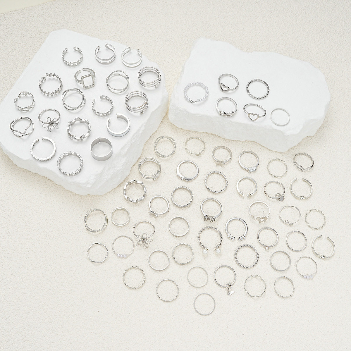 RINGS SET 66 PIECESCROSS-BORDER JEWELRY COLD WIND FLOWERS BUTTERFLIES SILVER RINGS SET OF 66 PIECES