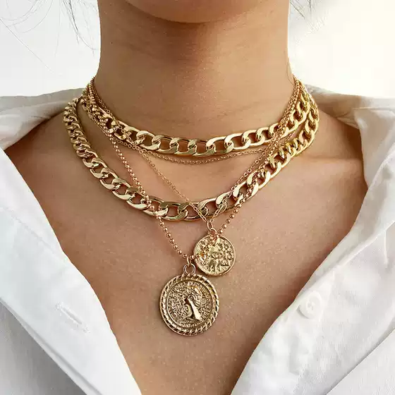 Multi-Layer Round Brand Pendant Necklace Women Round Brand Pendant Necklace