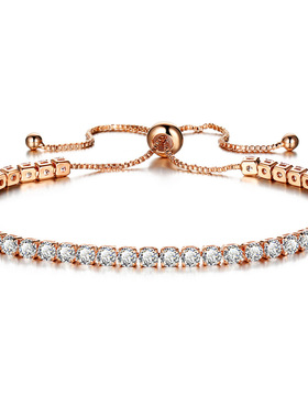 BJ71051 Crystal Bracelet镶嵌水晶推拉手錬女士金色满钻单排手饰