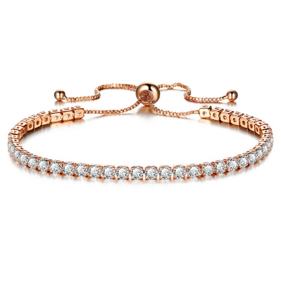 BJ71051 Crystal Bracelet镶嵌水晶推拉手錬女士金色满钻单排手饰