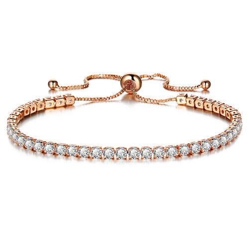 BJ71051 Crystal Bracelet镶嵌水晶推拉手錬女士金色满钻单排手饰