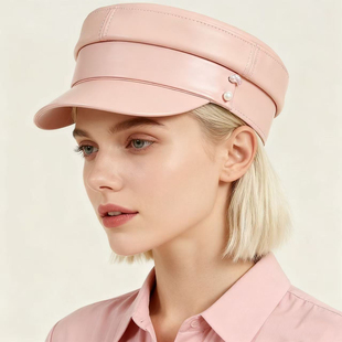 icap贝克男孩帽女欧美设计彩色PU司机帽优雅性感鸭舌提琴手帽