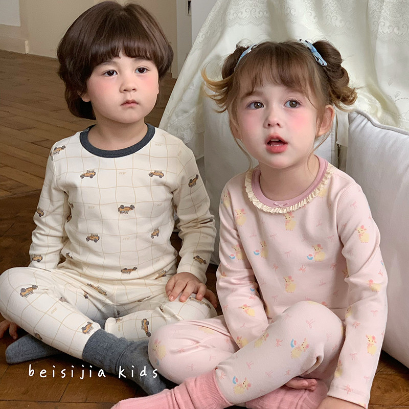 儿童秋衣套装男童女童内衣羊毛拉架家居服纯棉睡衣韩版保暖家居服