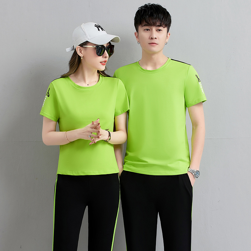 运动套装女夏季2025新款潮流套头跑步短袖短裤男女圆领休闲情侣装