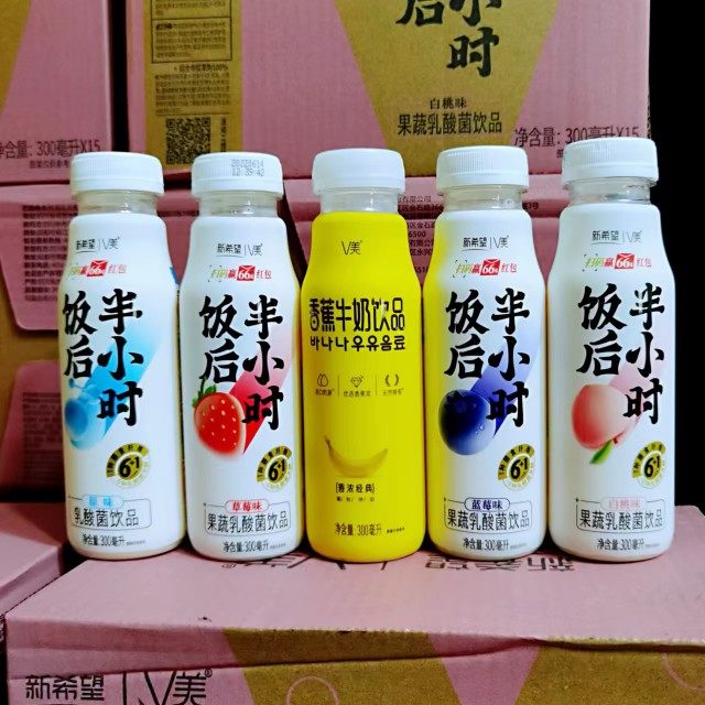 新希望v美饭后半小时系列香蕉牛奶果蔬乳酸菌饮品装300ml15瓶拼装
