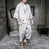 A611P85室内风风七分袖七分裤加肥加大码时尚宽松汉服套装，男装休闲套装，电商A026