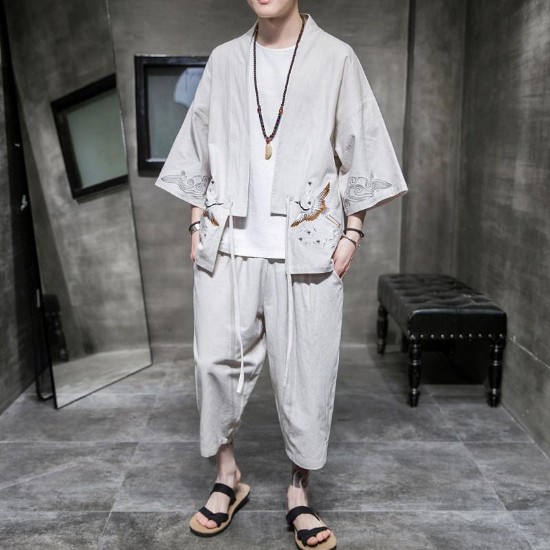 A611 P85 室内风 风七分袖七分裤加肥加大码时尚宽松汉服套装图片