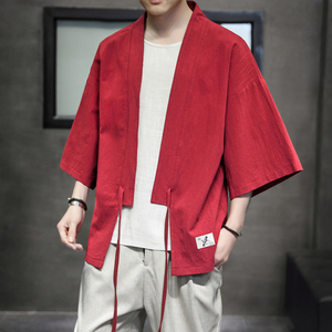 K626 P30 室内风 夏装休闲潮流青年开衫仙鹤刺绣汉服图片