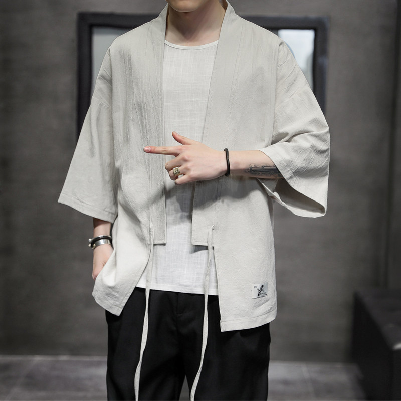 K626P30室内风百搭潮流夏装外套纯棉风仙鹤刺绣开衫汉服,男装民族服装,电商A026