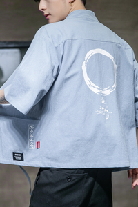 F868 P45 室内风2024夏装新款风百搭休闲印花七分袖汉服外套图片