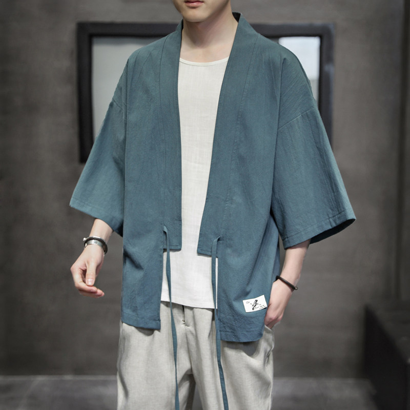 K626P30室内风休闲宽松风棉麻仙鹤刺绣开衫汉服外套青年,男装民族服装,电商A026