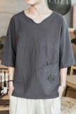 583P45咖啡厅2024夏装新款风潮流棉麻七分袖加大码T恤，男装T恤，电商A026