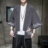 F861P55室内风七分袖仙鹤绣花棉麻潮流宽松风汉服外套，男装夹克，电商A026