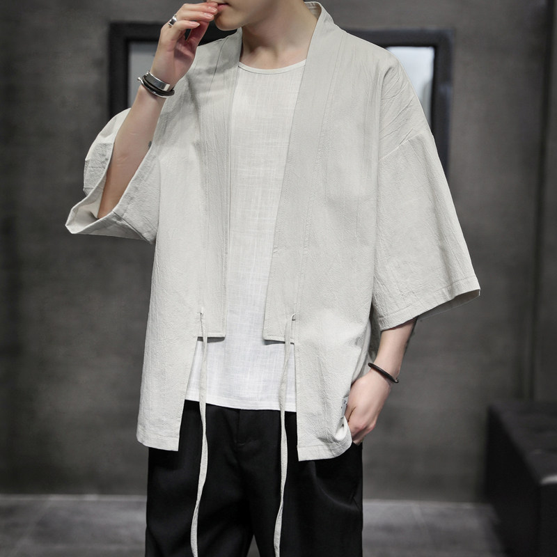 K626P30室内风百搭潮流夏装外套纯棉风仙鹤刺绣开衫汉服,男装民族服装,电商A026