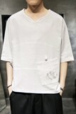 583P45室内风2024夏装新款棉麻时尚大码风百搭七分袖潮T恤，男装T恤，电商A026