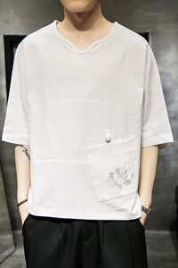 583 P45 室内风2024夏装新款棉麻时尚大码风百搭七分袖潮T恤图片