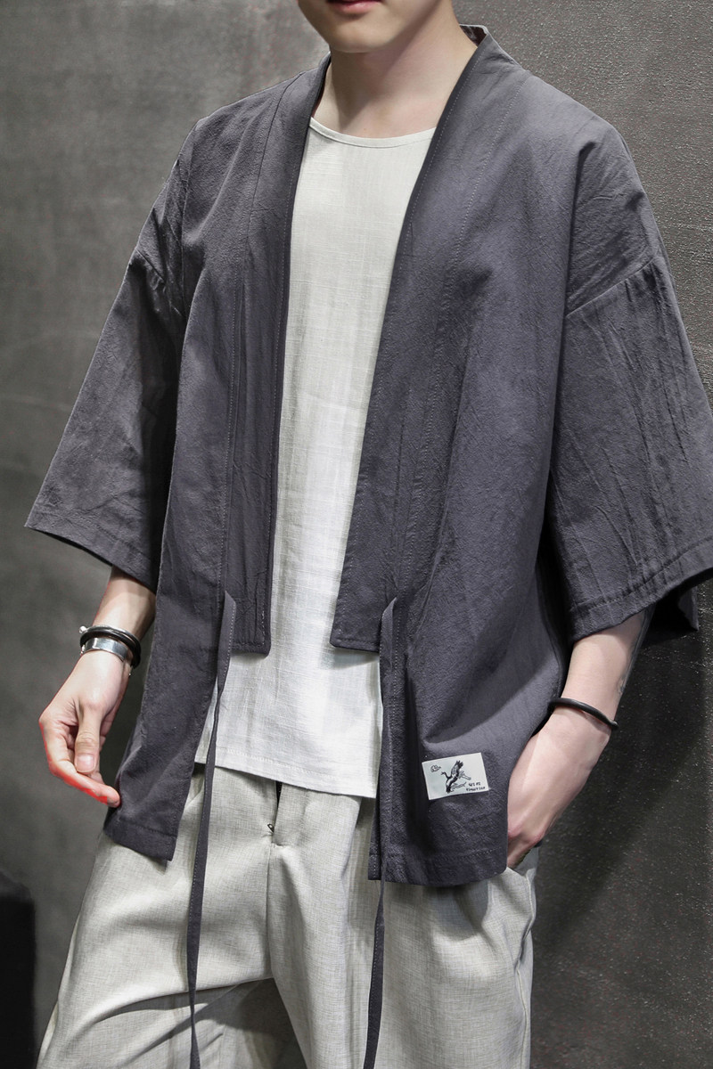 K626P30室内风潮流风仙鹤刺绣百搭棉麻纯棉开衫汉服外套,男装民族服装,电商A026