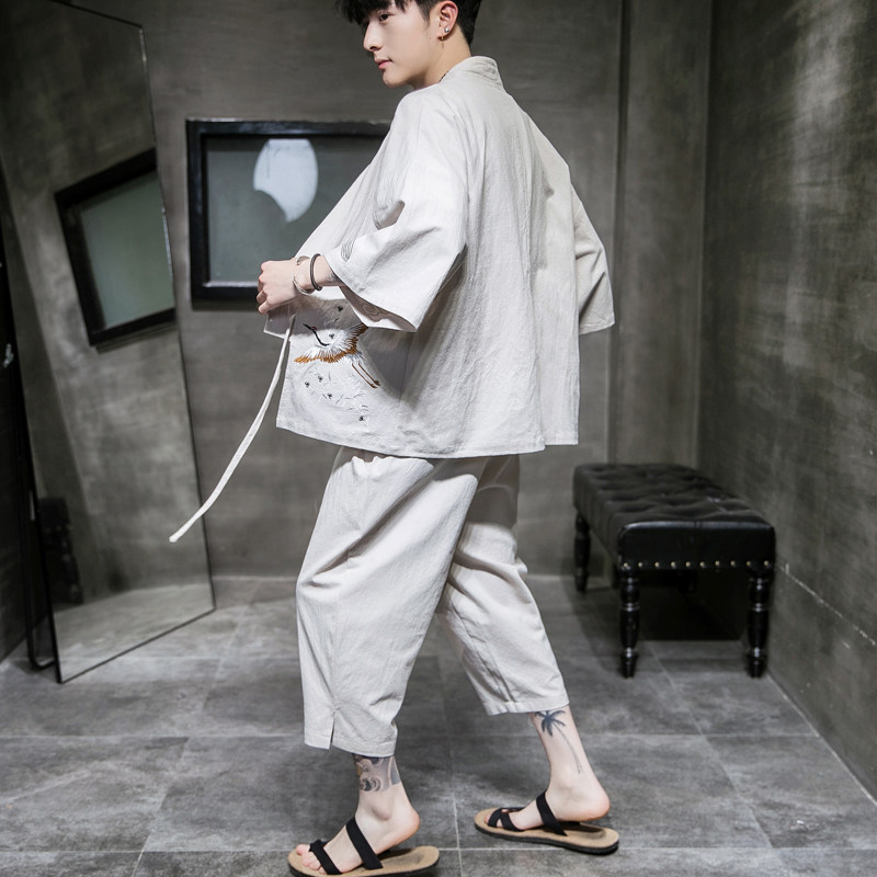 A611P85室内风风七分袖七分裤加肥加大码时尚宽松汉服套装,男装休闲套装,电商A026