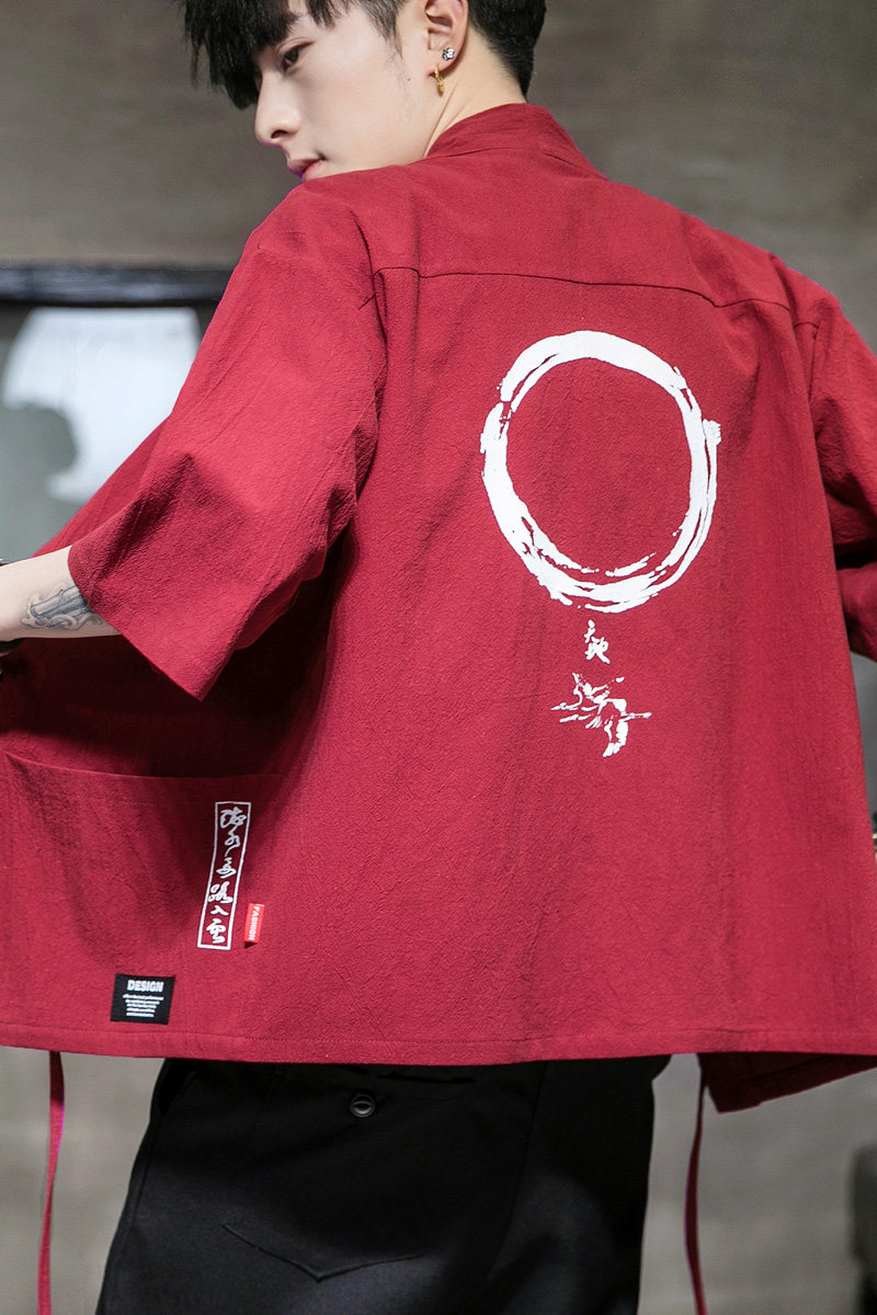 F868P45室内风风棉麻青年百搭休闲七分袖宽松汉服开衫外套,男装夹克,电商A026