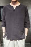 587P45室内风风宽松棉麻潮百搭仙鹤绣花时尚七分袖休闲T恤，男装T恤，电商A026