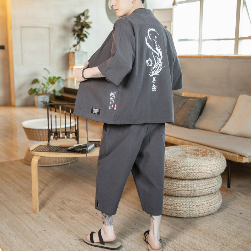 A70 P60 咖啡厅 2024夏装新款风大码宽松七分裤汉服潮流套装图片