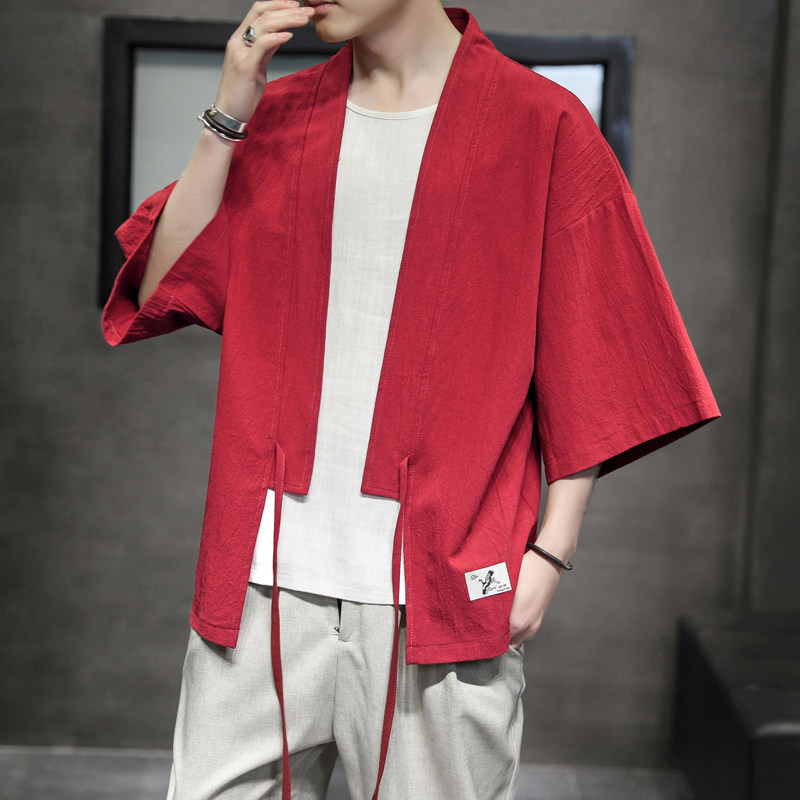 K626P30室内风夏装休闲潮流青年开衫仙鹤刺绣汉服,男装民族服装,电商A026
